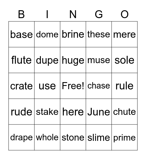 v-e Bingo Card