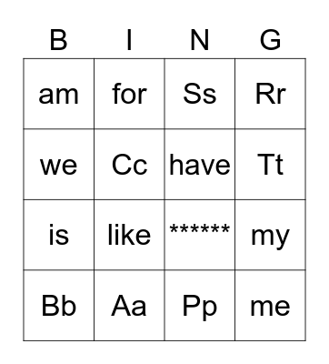 Alphabet and Sight Word Bingo Card