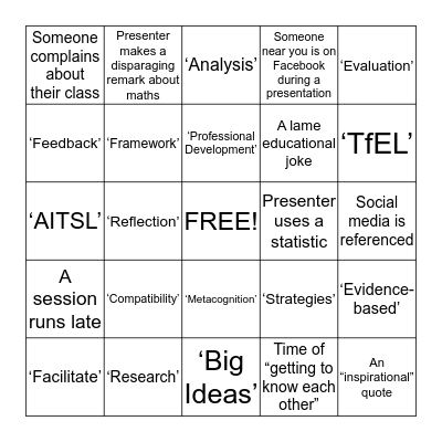Teacher Conference Bingo Card