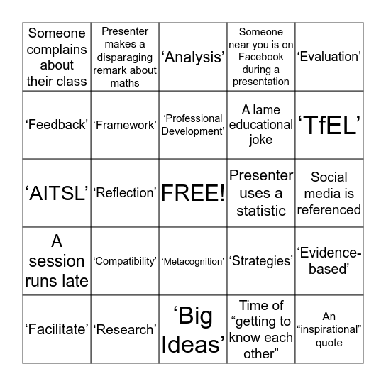 Teacher Conference Bingo Card