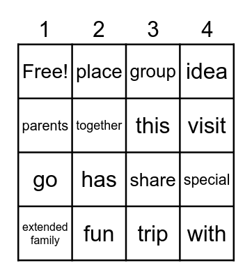 My Family -- Unit 1 Part 2 Bingo Card