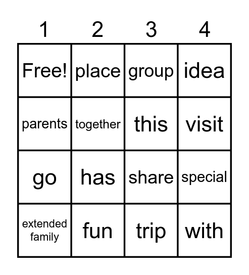 My Family -- Unit 1 Part 2 Bingo Card