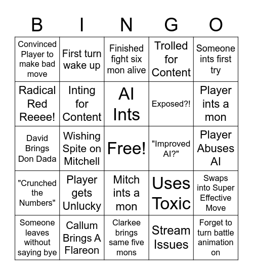 Renegade Bingo Card