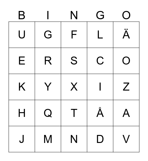 Stora bokstäver Bingo Card