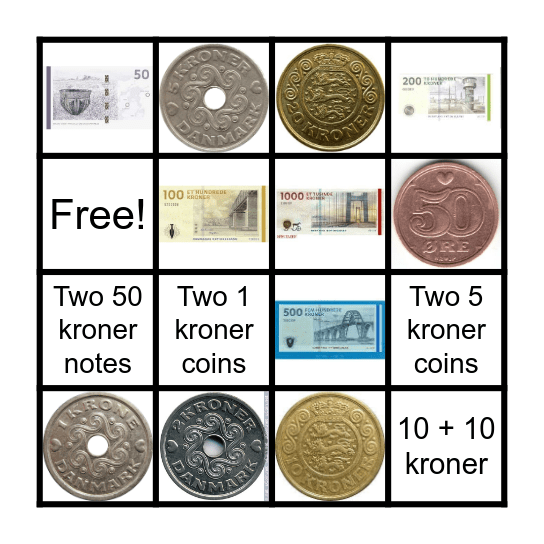 Danish Kroner Bingo Card