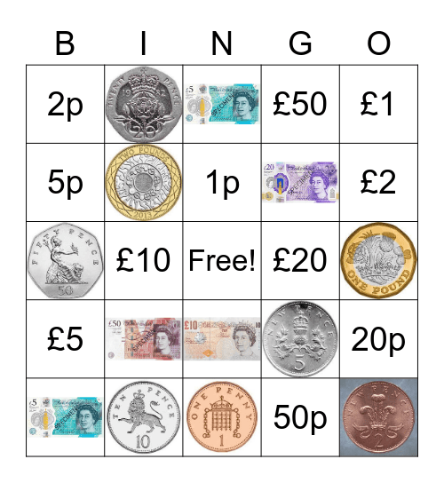 Money Bingo 1 Bingo Card