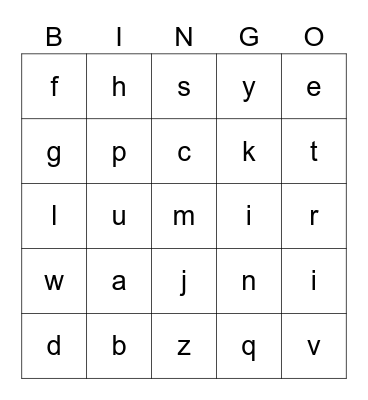 Letters and Sounds Day 5 Bingo Card