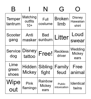 Disney Day 4 Bingo Card