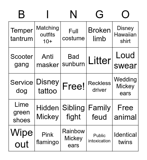 Disney Day 4 Bingo Card