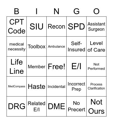 Clinical Claims Review Bingo Card