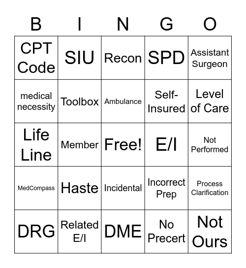 Clinical Claims Review Bingo Card