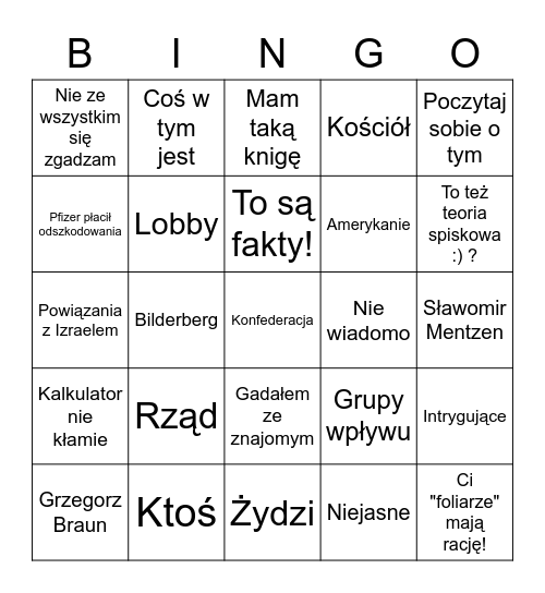 Wojas Bingo Card
