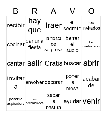 Avancemos 1 Unidad 5, lección 2 Bingo Card