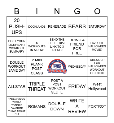 F45 Halloween BINGO Card