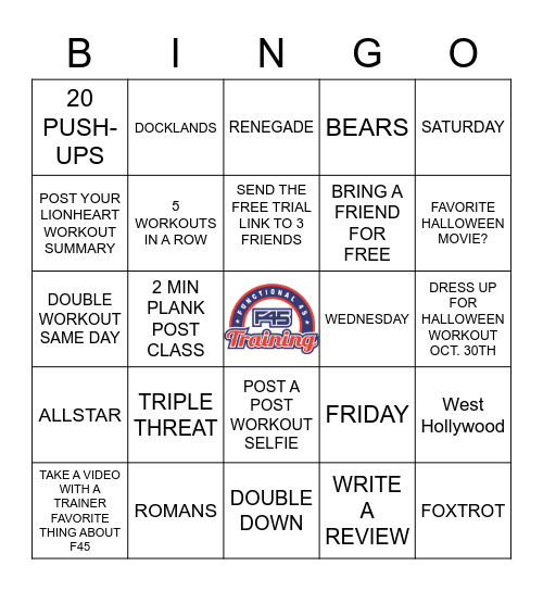 F45 Halloween BINGO Card