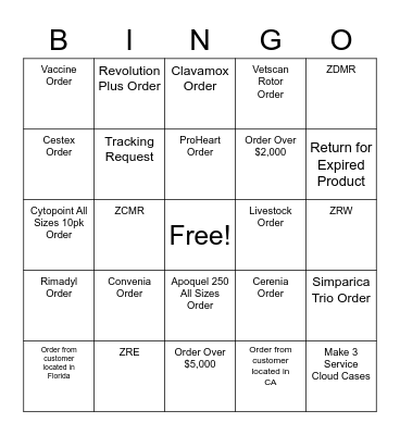 VCS Bingo Card