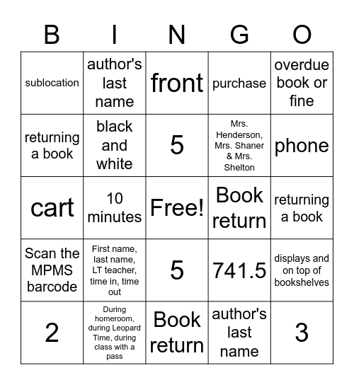 Library Bingo Card