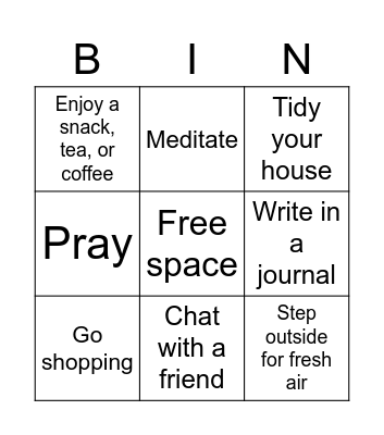 Self-care Bingo Card