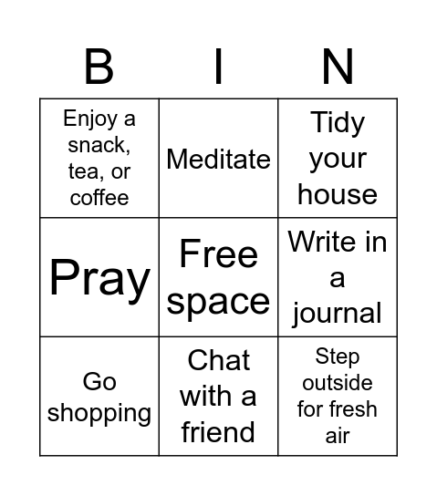 Self-care Bingo Card