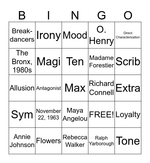Semester Exam Review Bingo Card
