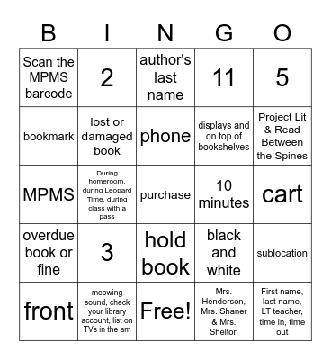 Library Bingo Card