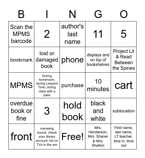 Library Bingo Card