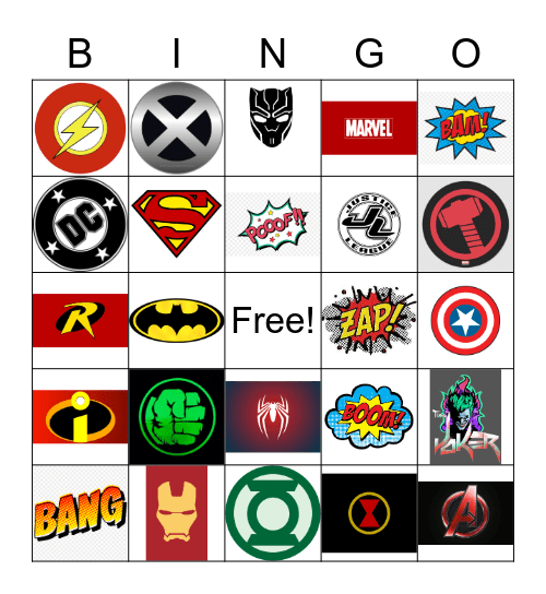 Super Hero Bingo Card