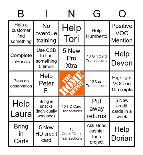 Cashier Appreciation Bingo Card