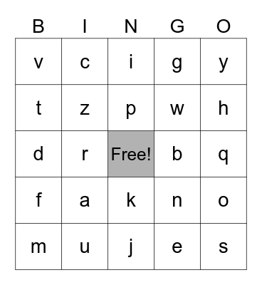 Alphabet Bingo Card