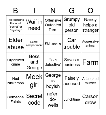 NANCY DREW Bingo Card
