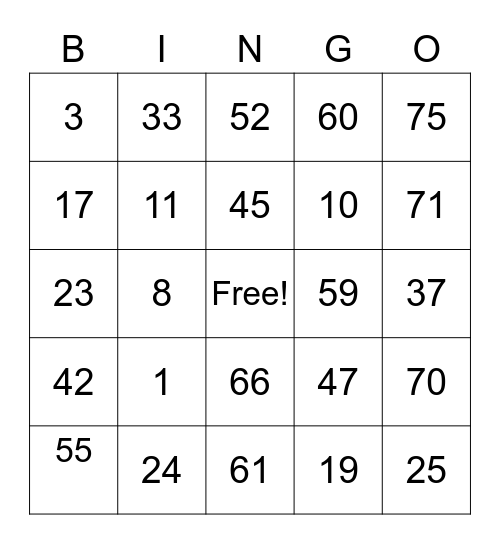 Sugar Sta Ana Card 1 Bingo Card