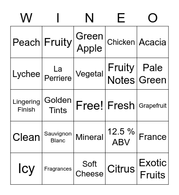 Saget Sauvignon Blanc Bingo Card