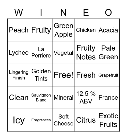 Saget Sauvignon Blanc Bingo Card