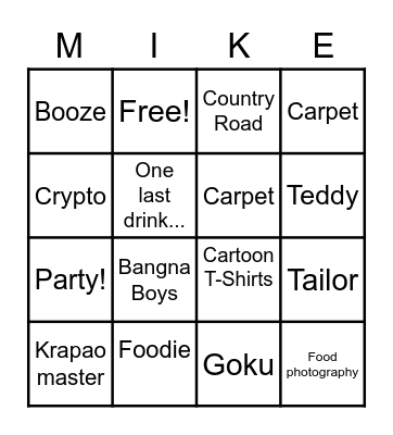 Big Mike Birthday Bash Bingo Card