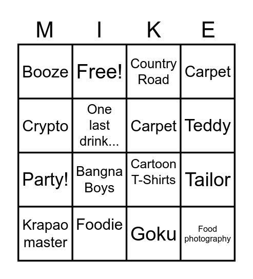 Big Mike Birthday Bash Bingo Card