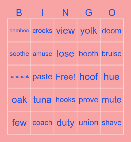 Spelling List #3 Bingo Card