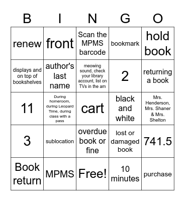 Library Bingo Card