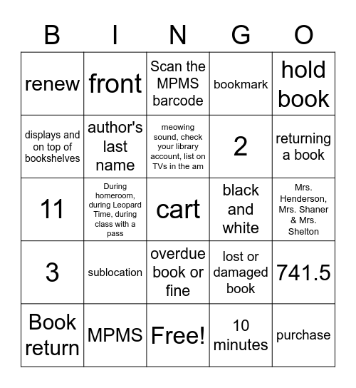 Library Bingo Card