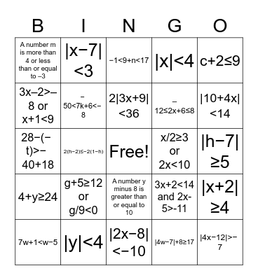 Chapter 2 Review (Test #3) Bingo Card