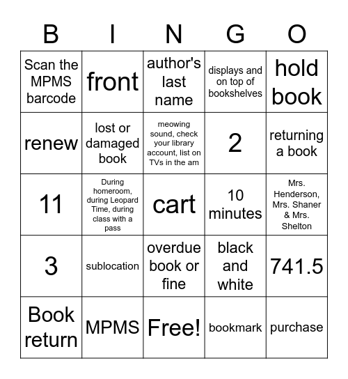 Library Bingo Card