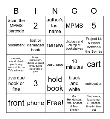 Library Bingo Card