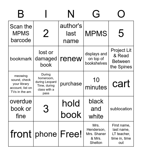 Library Bingo Card