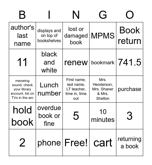 Library Bingo Card