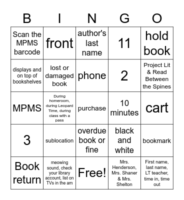 Library Bingo Card