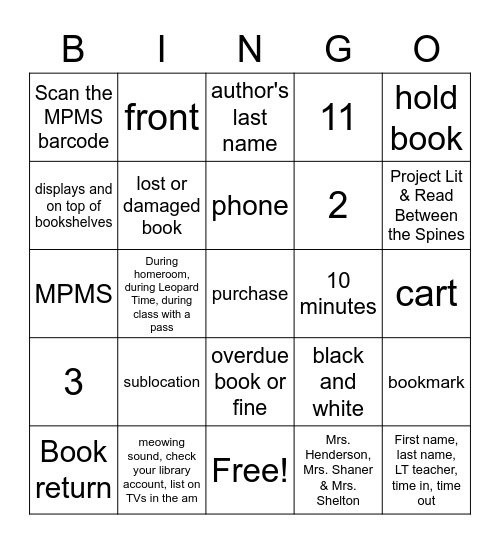 Library Bingo Card