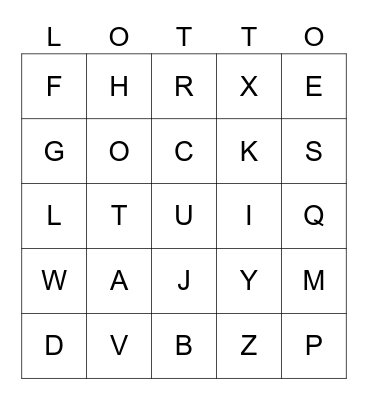 Das Alphabet Bingo Card