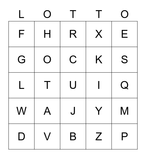 Das Alphabet Bingo Card