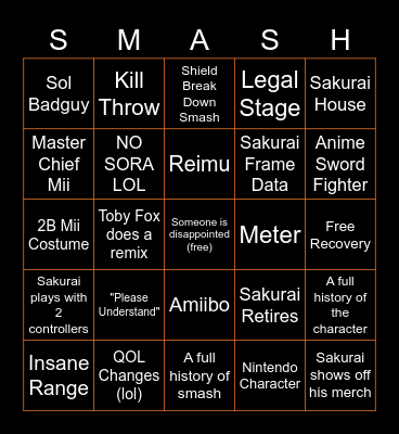 Final Smash (Ultimate) Bingo Card