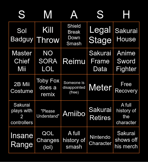 Final Smash (Ultimate) Bingo Card