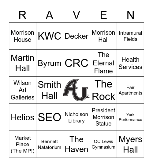 AU Family Weekend BINGO Card